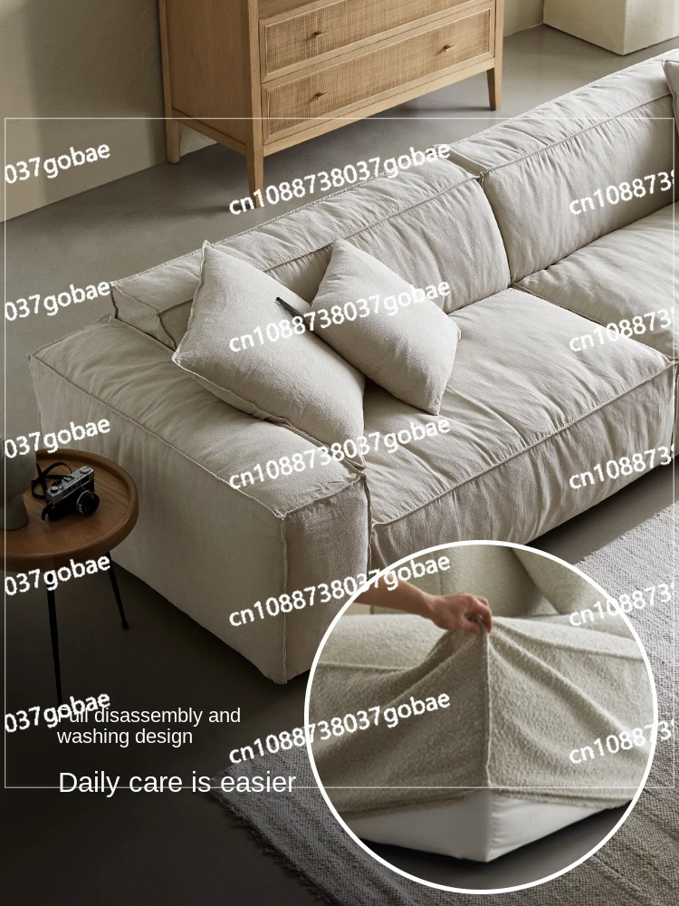 ZC Linen Art Sofa Nordic Simple Tofu Block Combination Removable and Washable Three-Seat Straight down Sofa