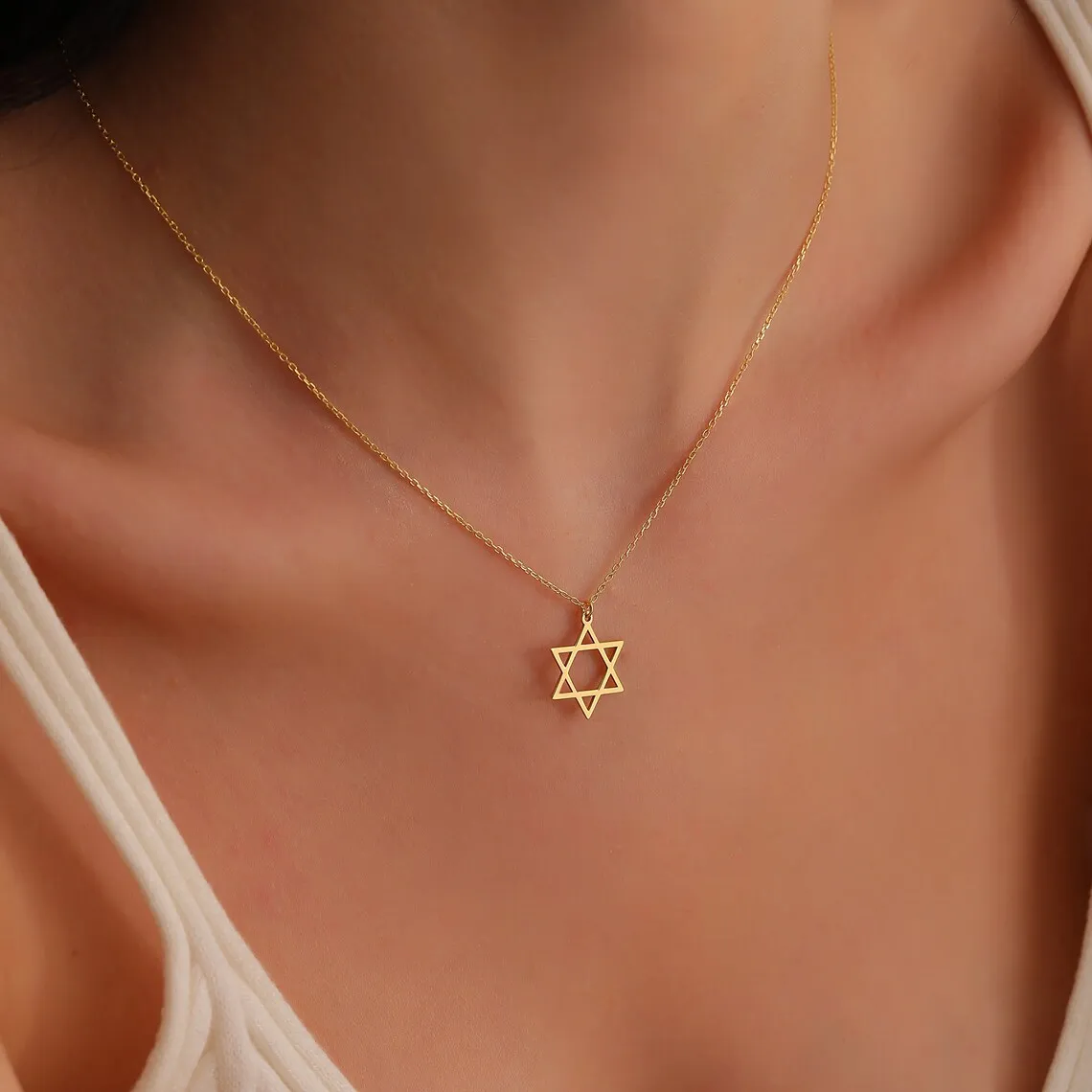 Trendy Star of David Pendant Necklace for Women Stainless Steel Jewish Symbols Necklace Men\'s Religious Amulet Jewelry Gifts