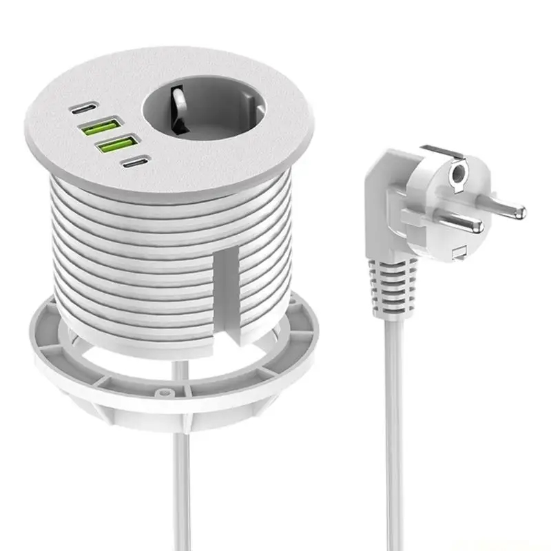 E56B Embedded Lock European Power Outlet Power Strips With 1 Schuko 4 USB Port 65W