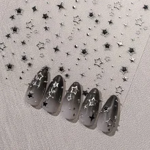 

Nail Art Luxury Celebrity Nail Stickers Black Silver Gold-plated Hollow Pentagonal Nail Art Slider DIY Manicure Decoratio Decals