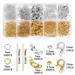 260-1220pcs/Box Jewelry Making Kits Lobster Clasp Open Jump Rings End Crimps Beads Box Sets Handmade Bracelet Necklace Findings