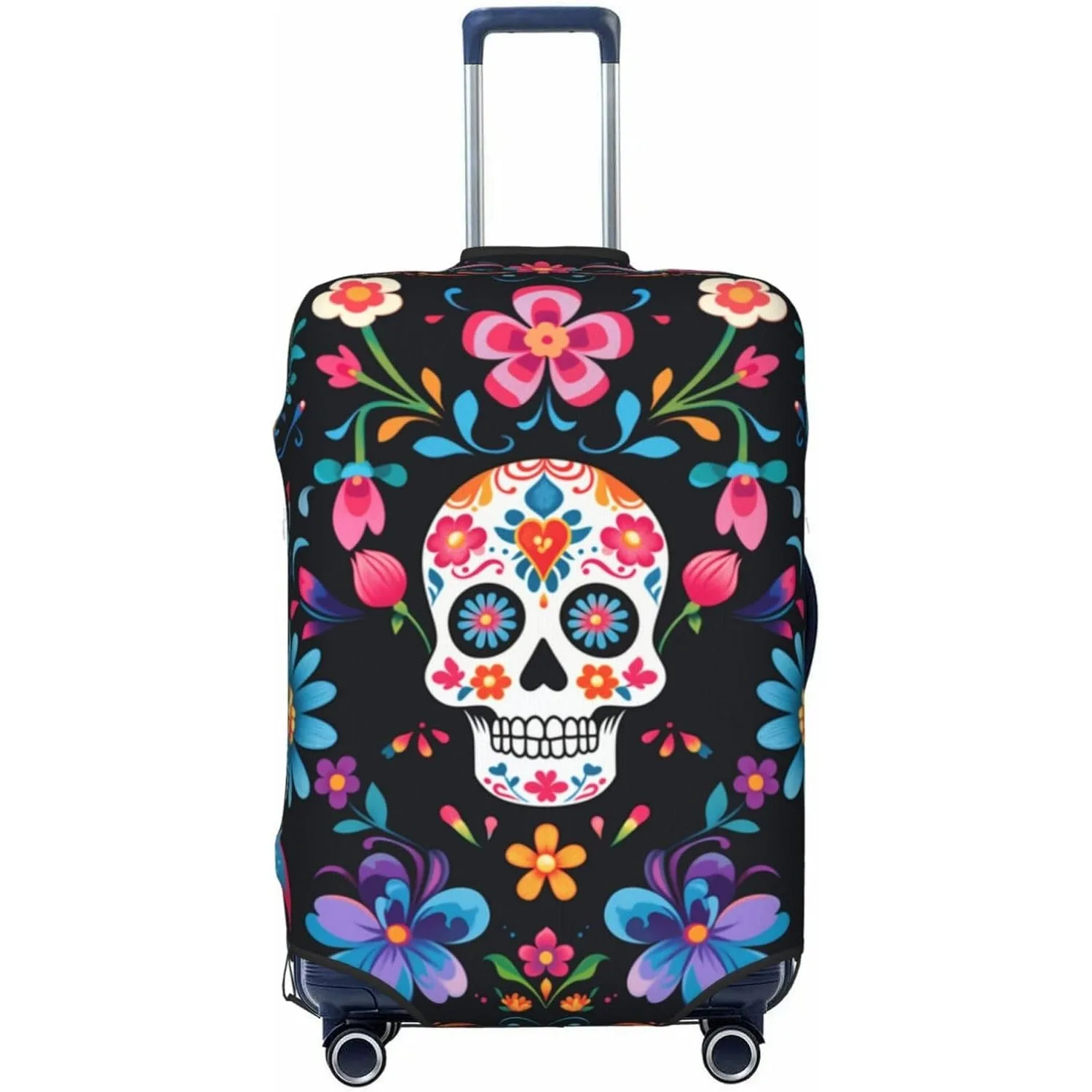 

Mexican Sugar Skulls Flowers Design Elastic Luggage Cover Protector Anti-Scratch Travel Suitcase Case
