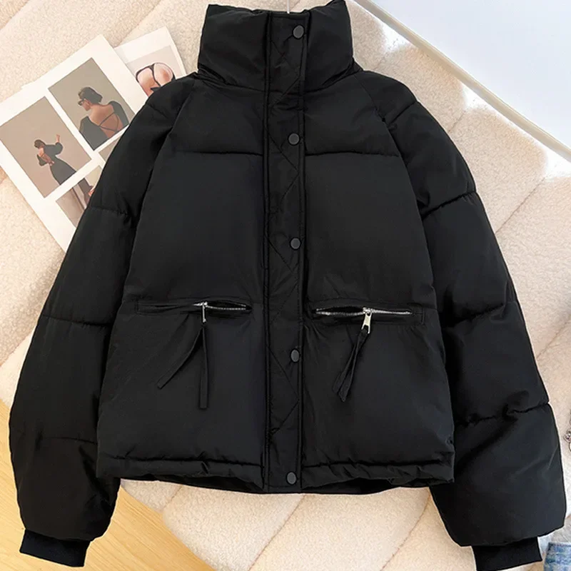 

Thickened Short down Cotton Jacket for Women Winter Season College Style Trendy Thickened Stand Collar Female Clothing
