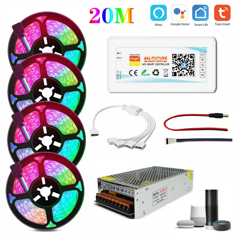 Tuya sterownik Wifi do Led 5050 RGB RGBW RGBWW DC12V 4w1 taśmy LED światła inteligentny wystrój domu 10m 20m wodoodporne oświetlenie LED f Alexa