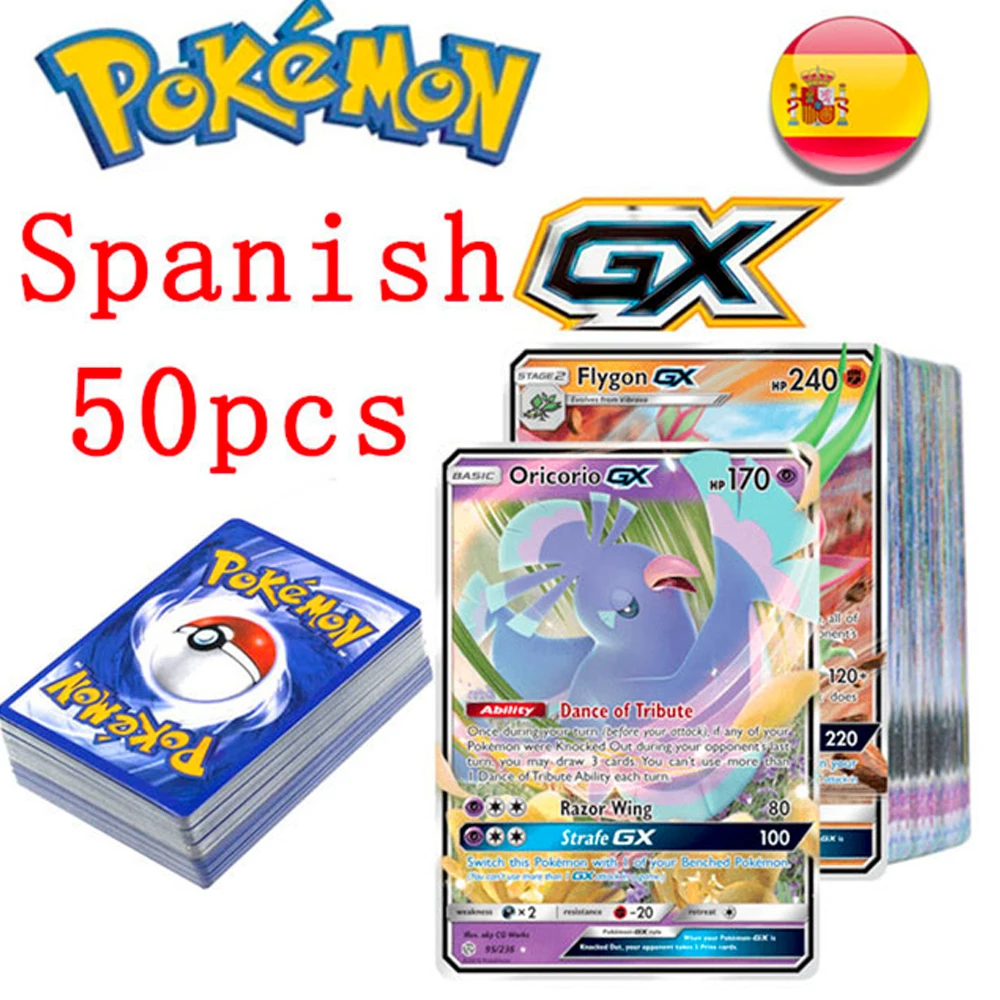 New Pokémon Cards in Spanish Vstar TAG TEAM GX VMAX V Trainer Energy Shining Cards Game Castellano Español Children Toy