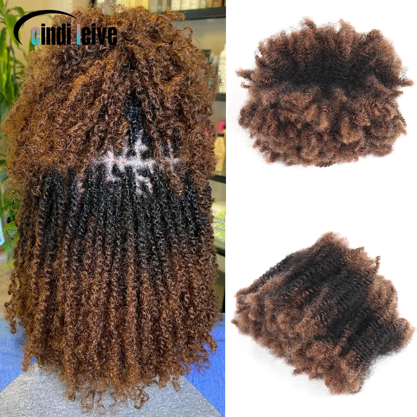 Ombre Brown Afro Kinky Curly Luzem Ludzkie włosy do zaplatania # 30- # 1- # 30 szydełkowych warkoczy doczepianych do włosów, zamki do warkoczy bez wątku