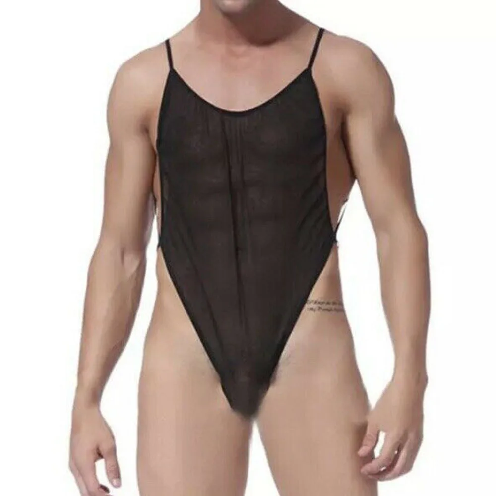 

Men Bellyband Transparent Bodysuit Sexy Breathable Soft Underwear Stretch Open Back Ultra-thin Sheer Mesh Strap Lingerie