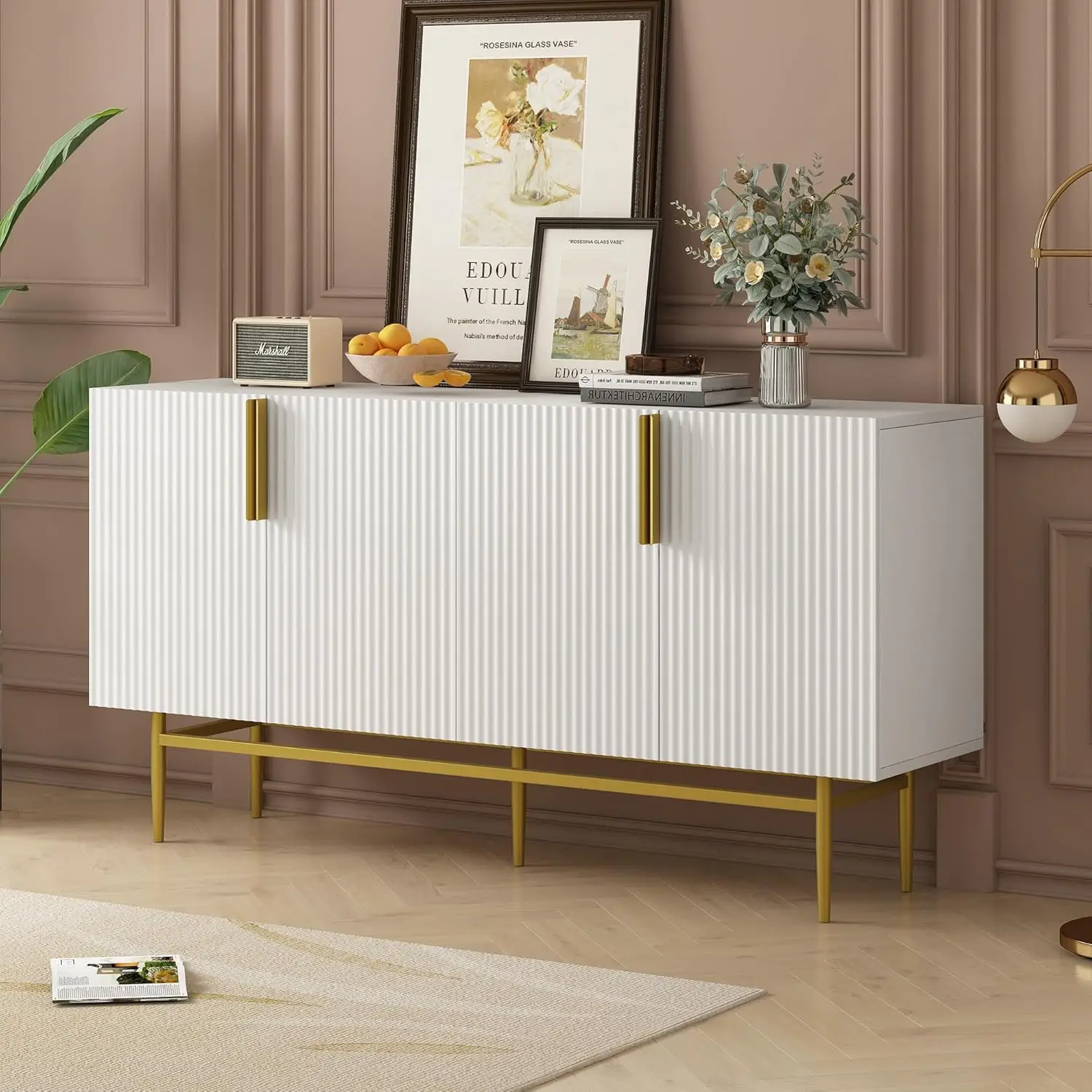 

Knocbel Modern 60"" Long Buffet Cabinet Sideboard With 4 Doors And Adjustable Shelves, Entrance Hallway Foyer Coffee Bar