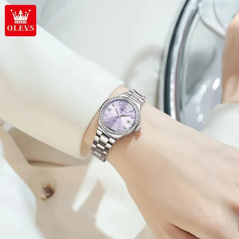 OLEVS 5628 Women's Quartz Watch Stainless Steel Luminous Waterproof Wristwatch with Diamond Scale And Date Function
