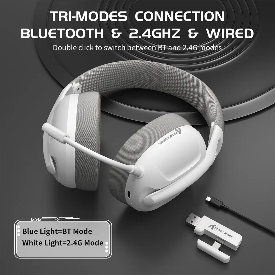 Attack Shark Tri-Mode Wireless Gaming Headset for PC, PS4, PS5, Switch & Xbox