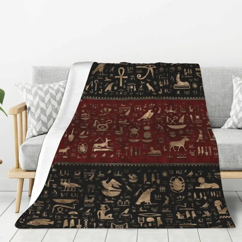 Custom 3D Print Ancient Egyptian Hieroglyphs Blankets Comfortable Soft Flannel Autumn Egypt Culture Throw Blanket Car Bedroom