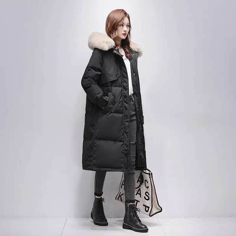 2023 New Women Down Jacket Winter Coat Female Mid Length Version Parkas Fashionabl Outwear Thick Hooded Big Collar Overcoat