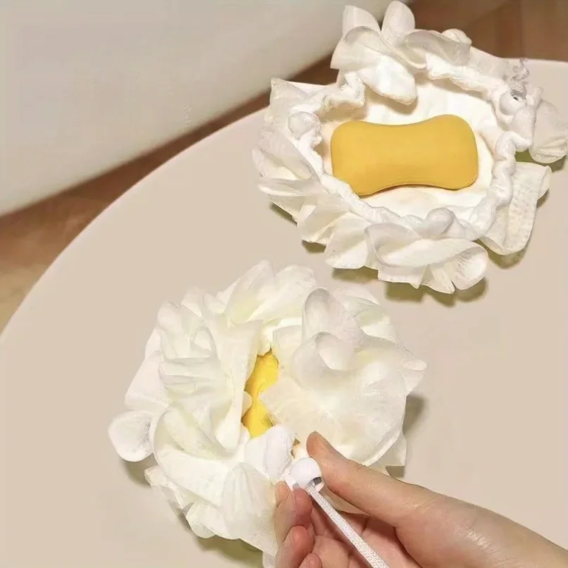 

2-In-1 Bath Ball Towel Loofah With Drawstring Closure For Soap Soft Exfoliating Mesh Shower Sponge Skin Care Bathing Tool