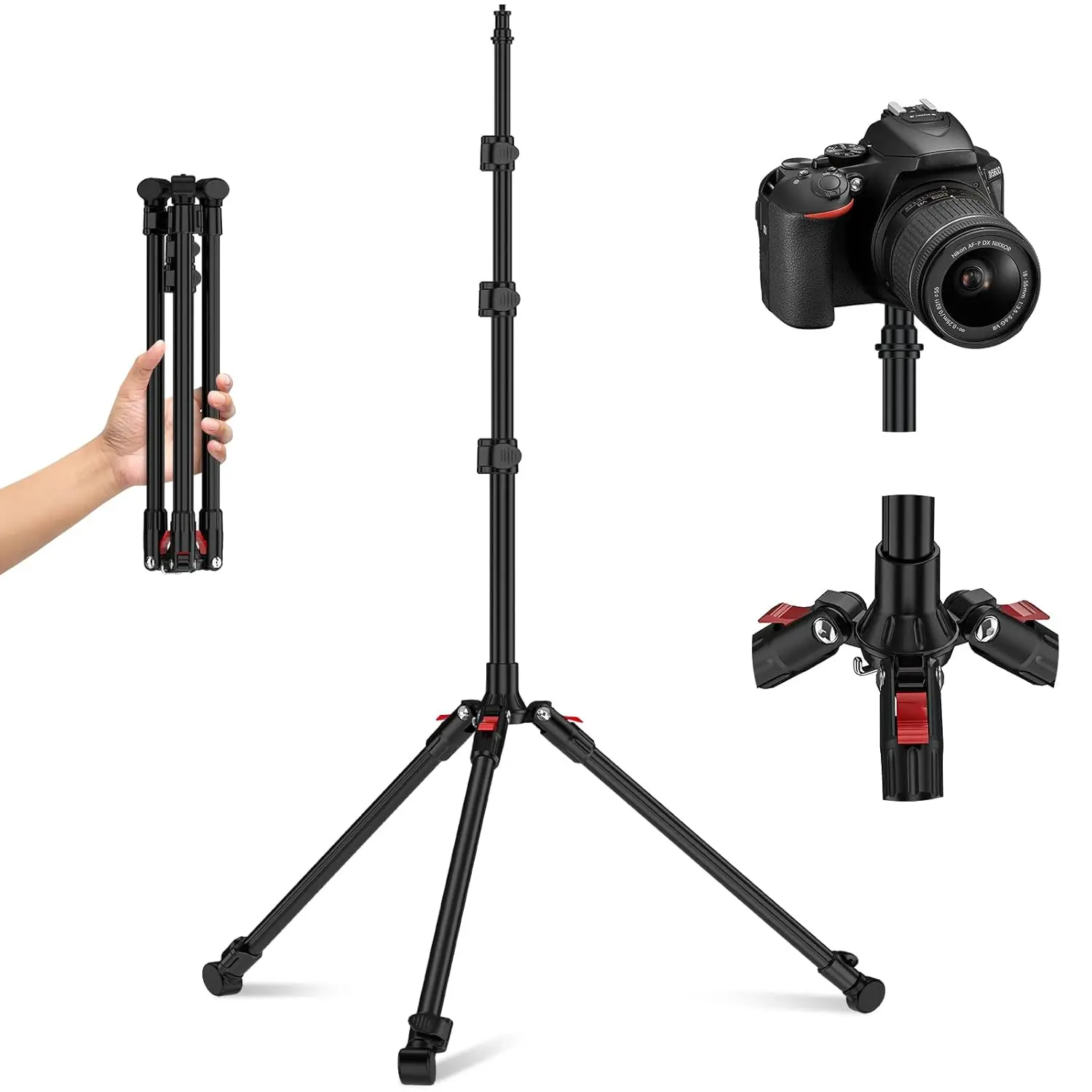 

Extendable Light Stand Photography, 6.6ft/2m Light Tripod Stand for Travel, 13lb/6kg Heavy Duty Studio Lighting Stand fo