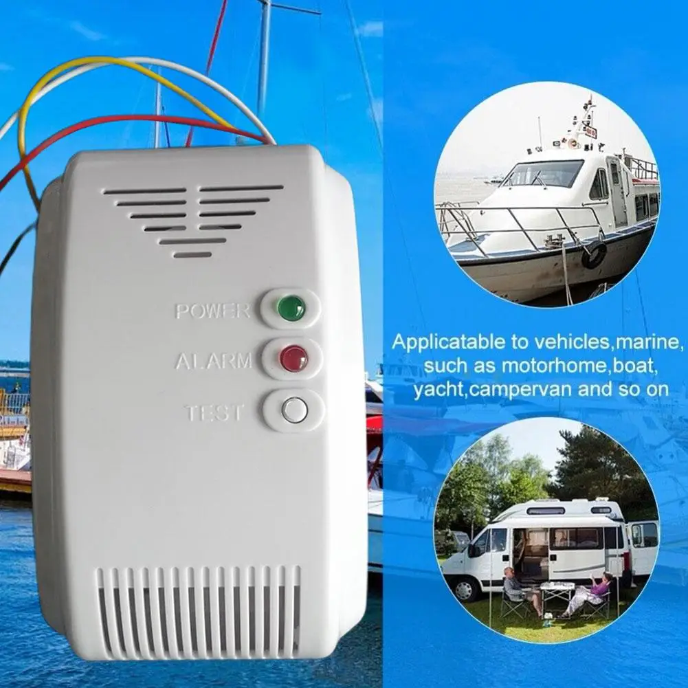 RV Camping bezpieczeństwa propan butan czujnik 12V Alarm gazowy LPG Marine LED Camper silnik czujnik lampy błyskowej sygnał dźwiękowy naturalne P5W8