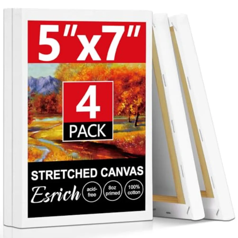 

Small Canvases for Painting 5x7, 4 Pack Stretched Canvases for Painting 5/8" Profile Primed Acid Free Painting Canvas for for O