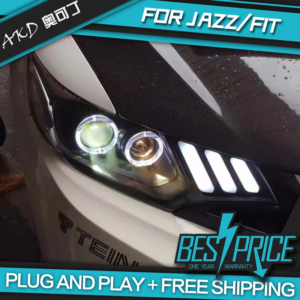 AKD Cars Styling Headlight for Honda FIT JAZZ GK5 Headlights LED Running Lights Bi-Xenon Beam Fog Lights Angel Eyes Auto Levels