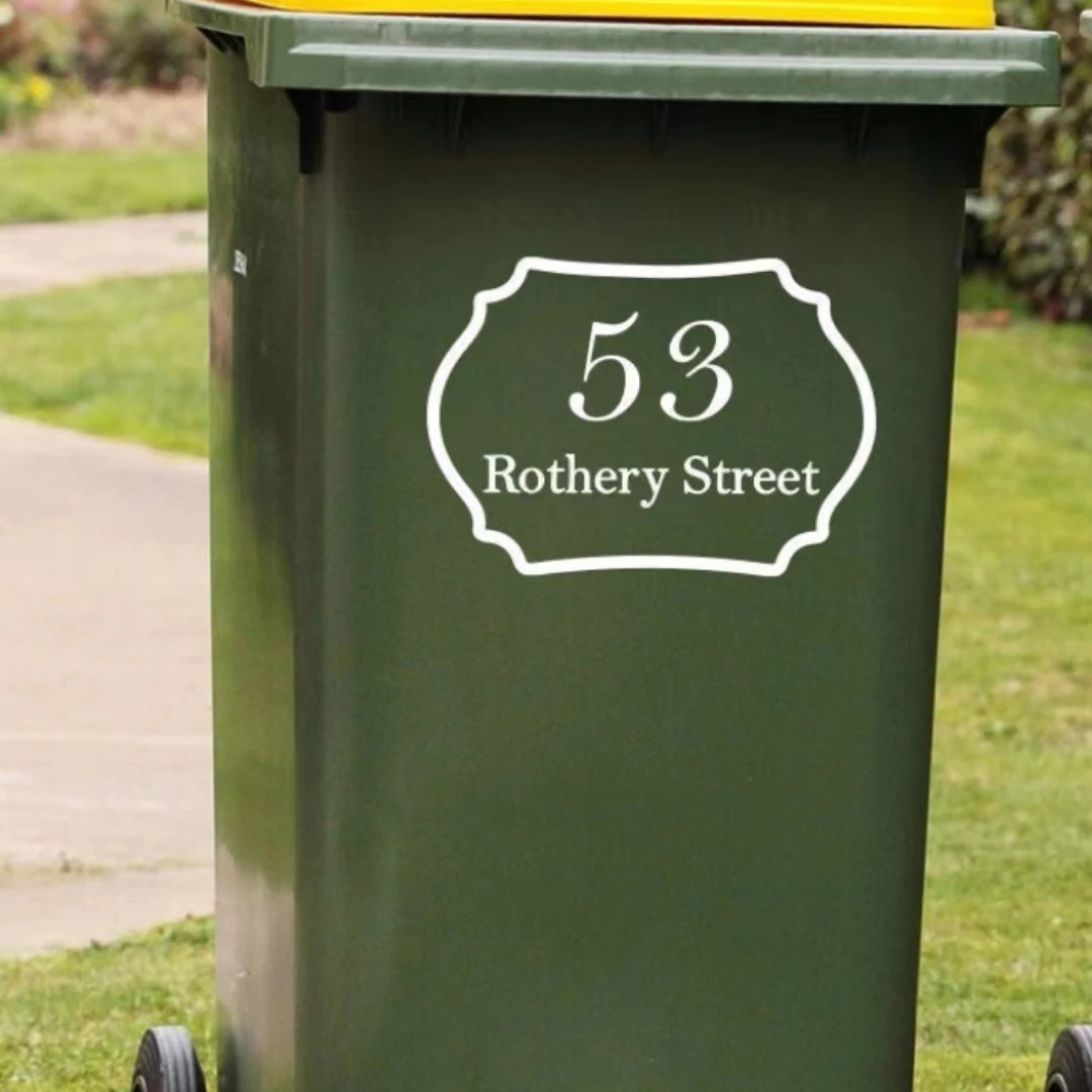 

4Pcs Wheelie Bin Number Stickers Vinyl Trash Garbage Can Stickers Custom House Street Name Address