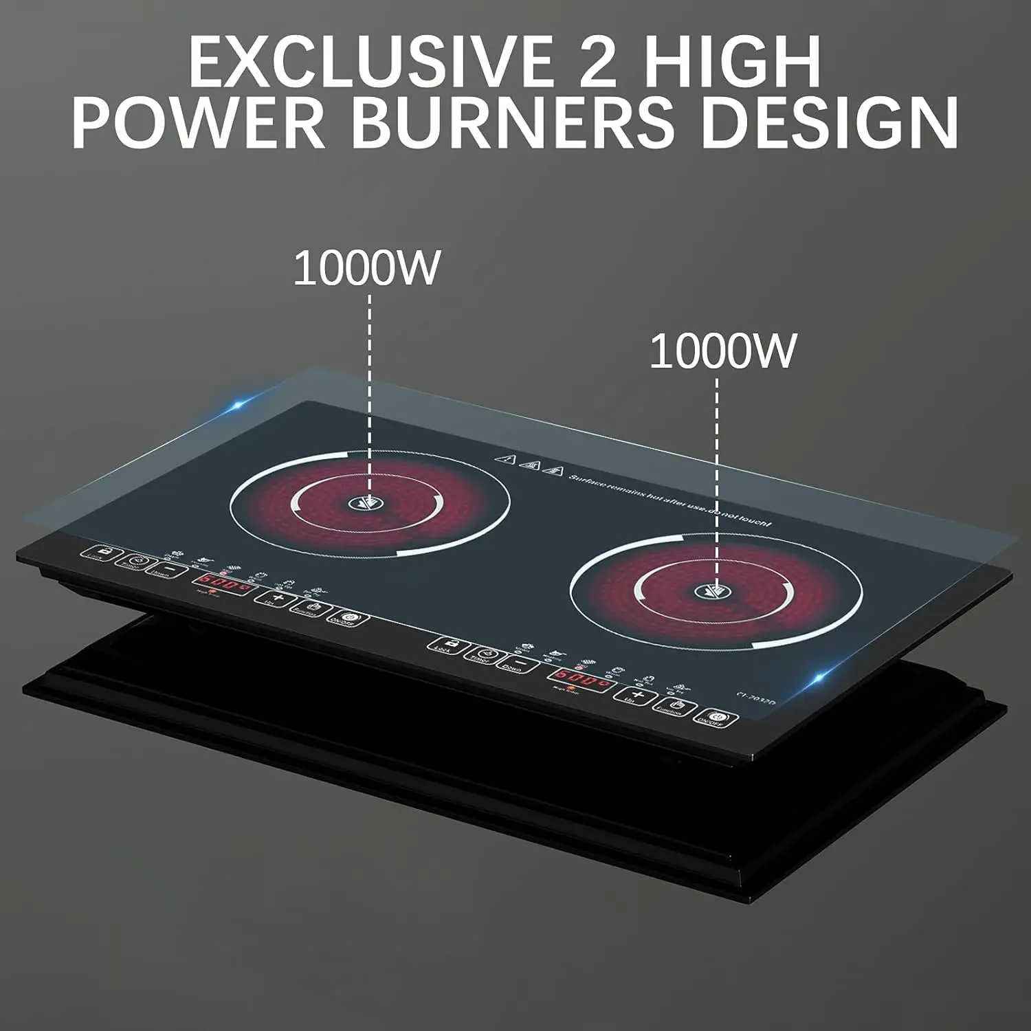 2 Burners Electric Cooktop 110V Ceramic Electric Stove with 2 Cooktops 2000W Ajustable portable Electric Cooktop for Cooking(2 B