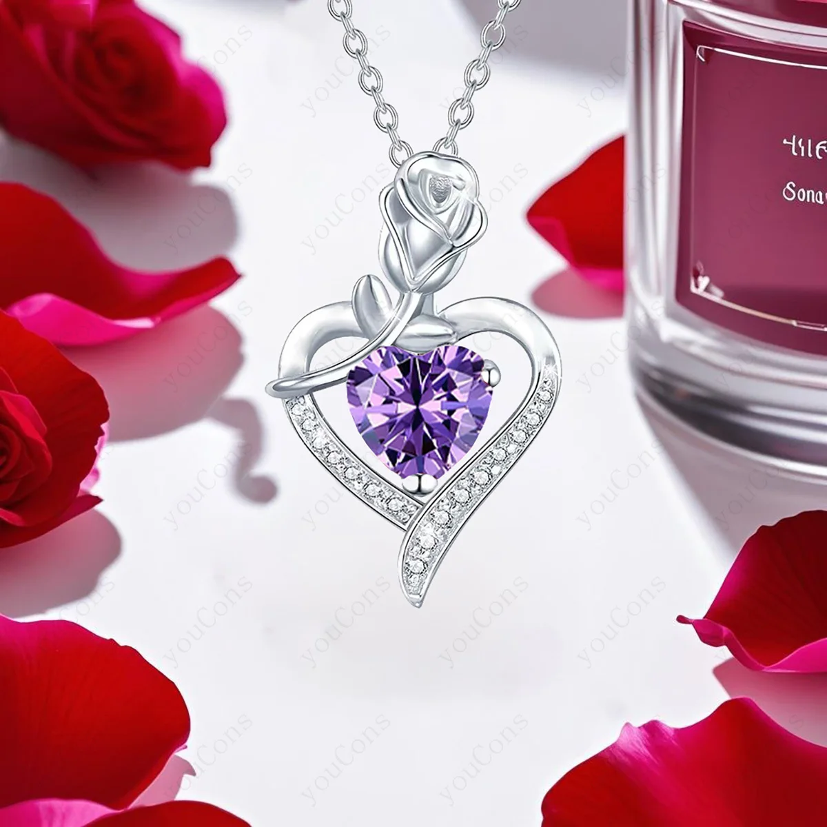Purple Lucky Stone Necklace Exquisite Heart Pendant Good Luck 2026 Girlfriend Wife Mother Christmas Valentine Mother Day Gifts