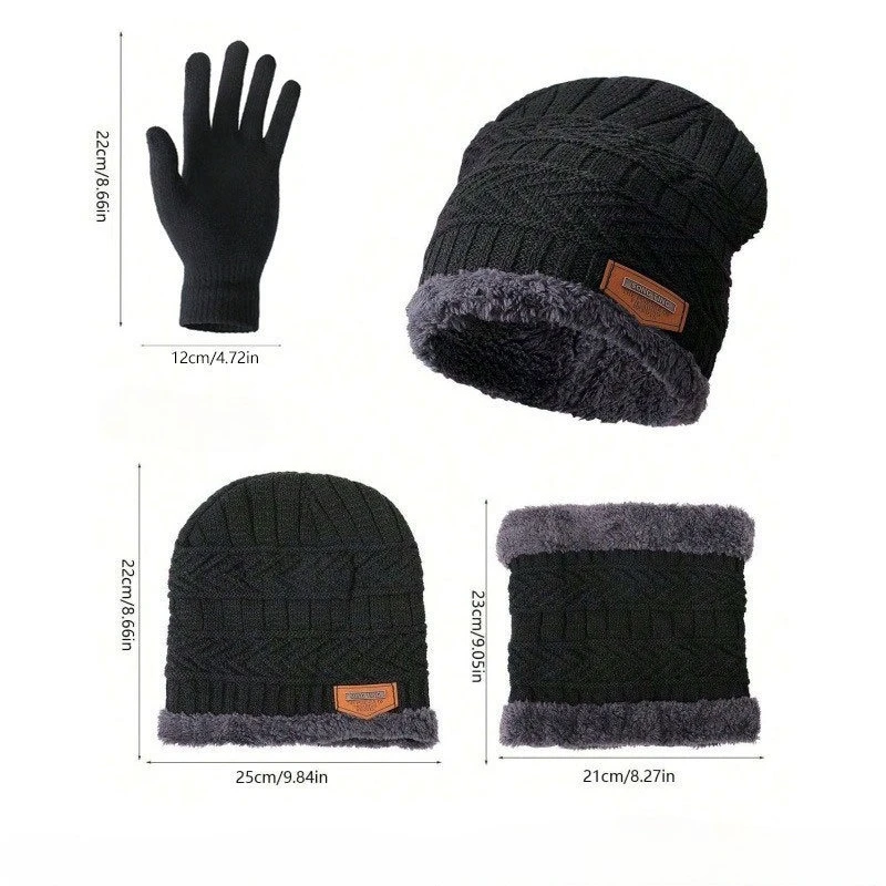Hat, Scarf, Gloves, Men's Three Piece Set, Winter Thick Warm Hat, Comfortable and Cold Proof Ear Protection Head Cover Hat