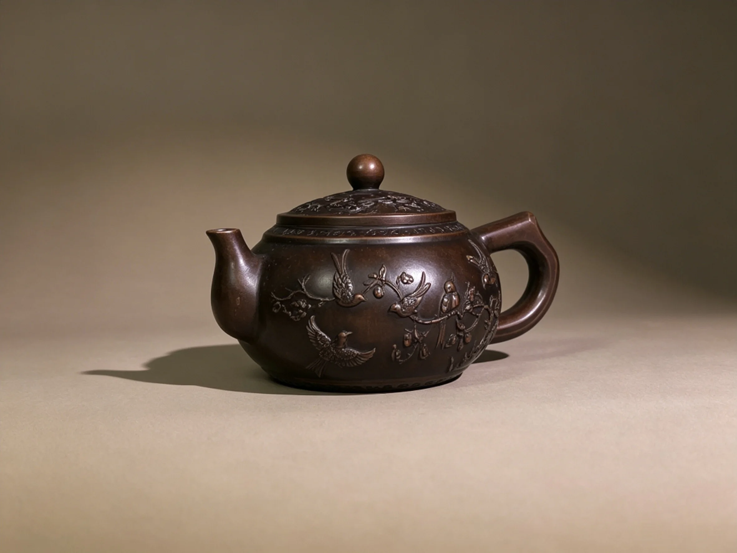 Pure Copper Teapot with Designs of Everything Going Well and Magpies Perching on Plum Blossoms, Copper Pot Ornament for Tea Room