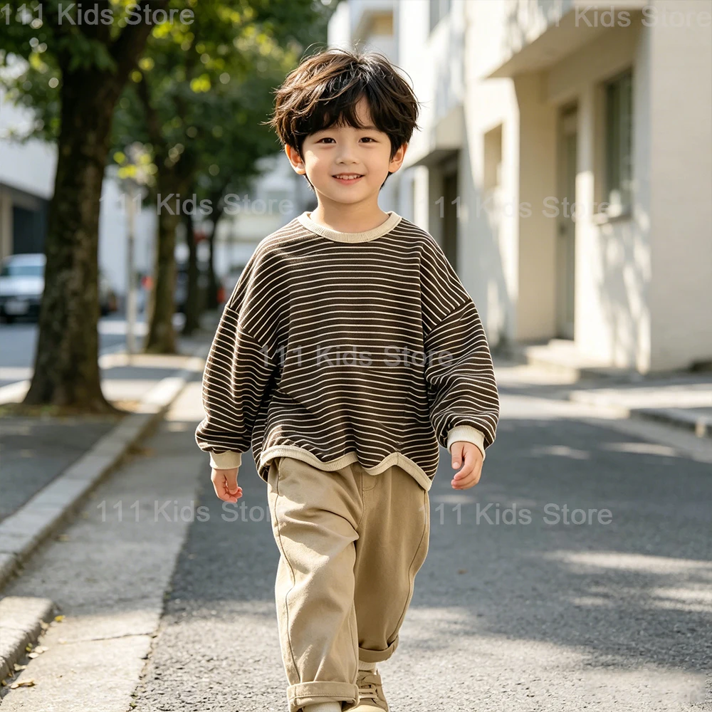 2026 New Spring Autumn Sets for Children Striped Top+Long Pants 2Pcs Sets Boys Girls Outdoor Daily Dress Up Casual Sport Suit