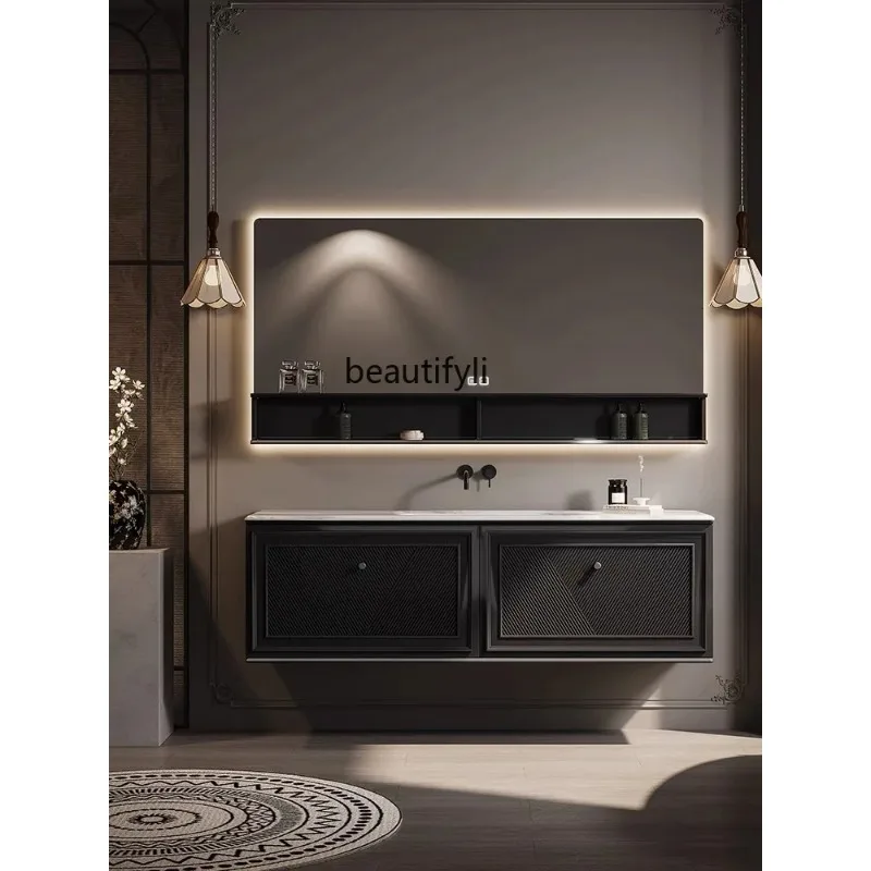 

Oak Bathroom Cabinet Whole Washbin Washstand Retro Bathroom Wash Basin Cabinet Combination Luxury Stone