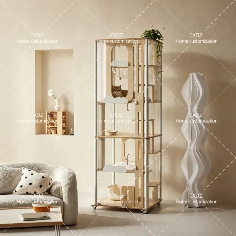 Li House Cloud House Panoramic Villa Ultra White Tempered Glass Art Cage Movable  House Breathable Cat Nest