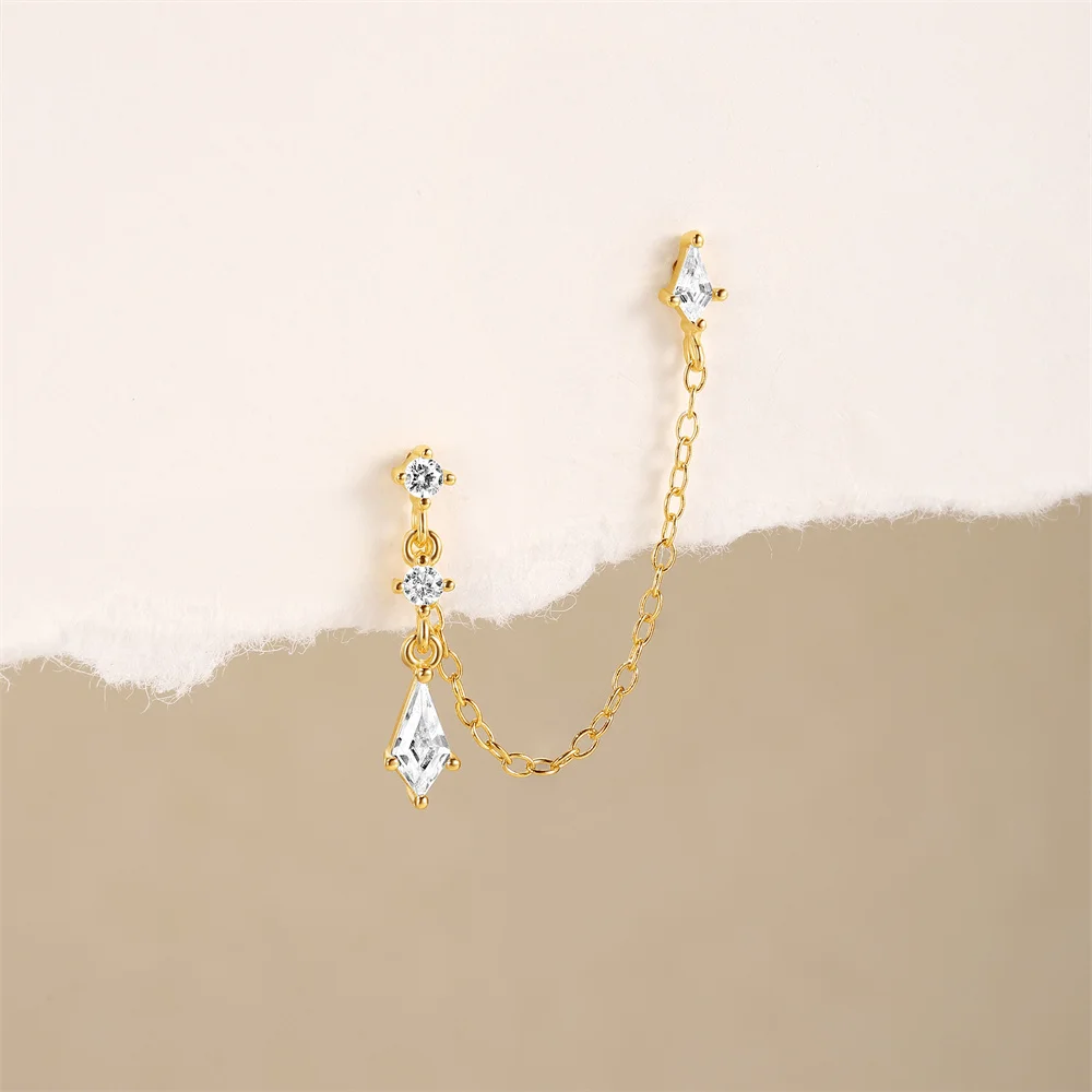 

Серьги-цепочки Aide S925 из стерлингового серебра с двойным проколом, с крестом и сердцем, соединенные цирконами, для женщин, модные, для многослойного ношения