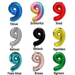 9 globos número 9, 9, azul, figura verde, 9 dígitos grandes, rojo, rosa, dorado, negro, colorido, 32 pulgadas