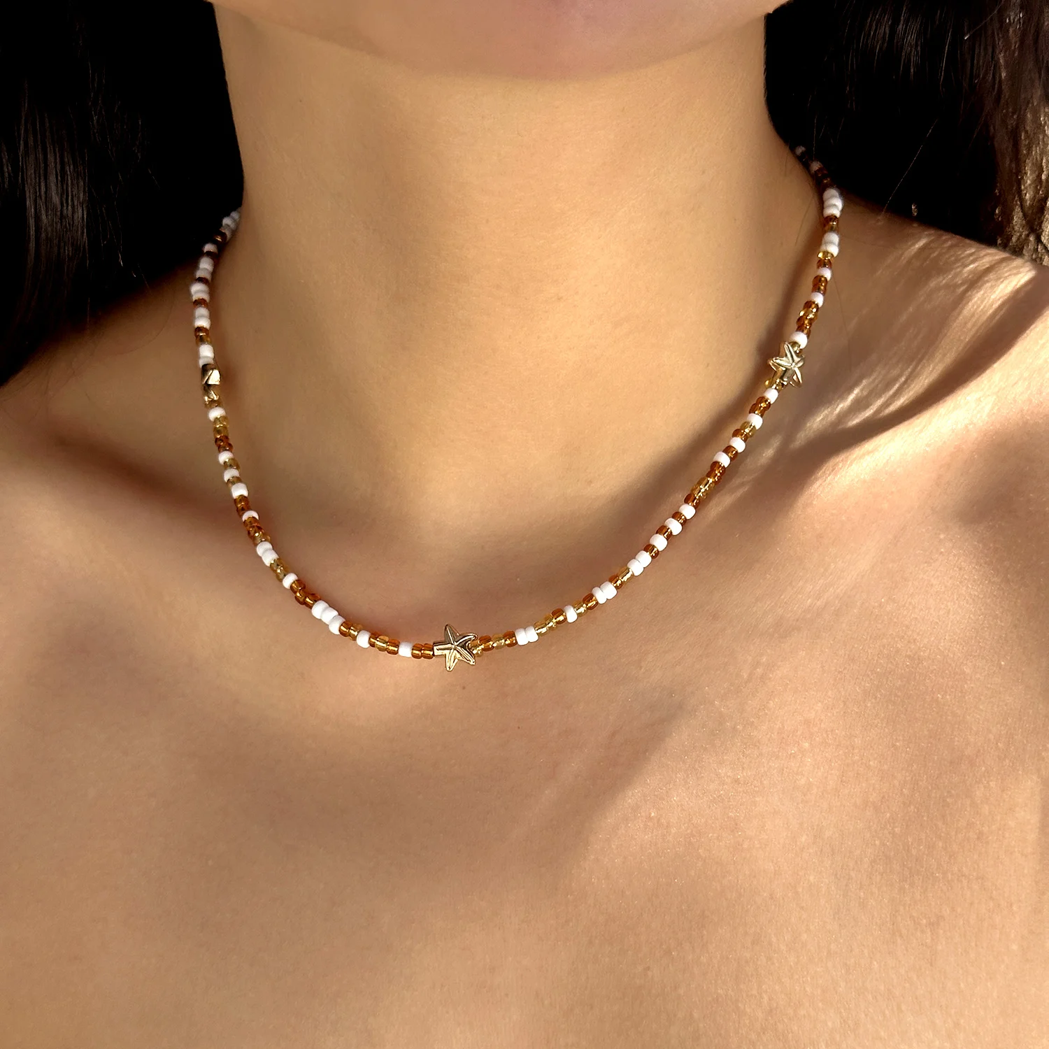 جميل الفراولة قلادة الأرز حبة عقد قصير للنساء الحد الأدنى نجم البحر الكرز المختنق سلسلة الشاطئ مجوهرات الحفلات هدية