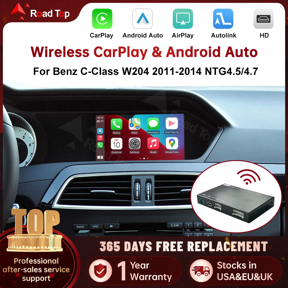 RoadTop Wireless CarPlay for Mercedes Benz C Class W204 2011-2014, with Android Auto Mirror Link AirPlay Car Play Functions