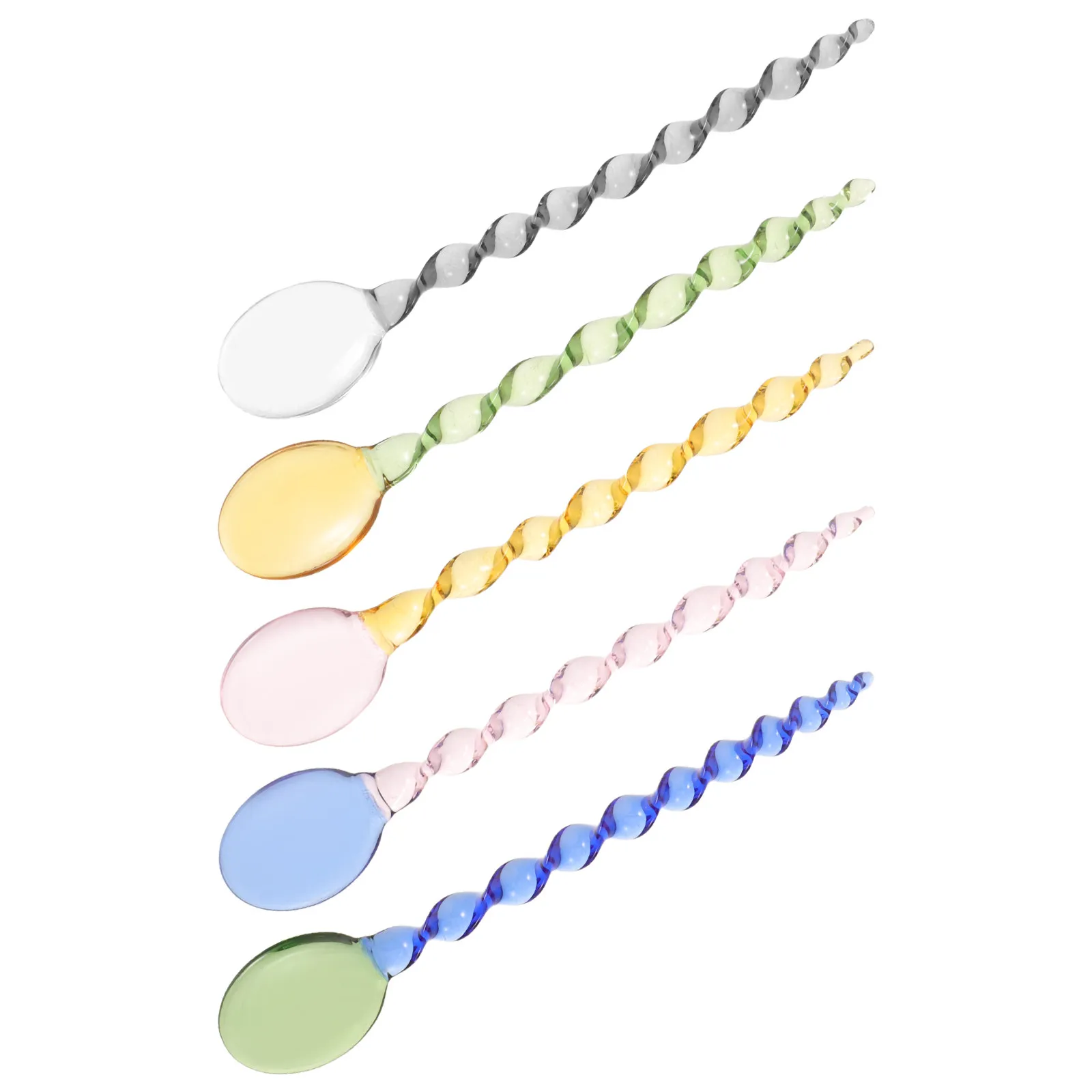 5Pcs Clear Glass Stirring Spoon Heat Resistant Coffee Cocktail Mixing Spoon Honey Tea Stirrer Glass Spoons for Coffee