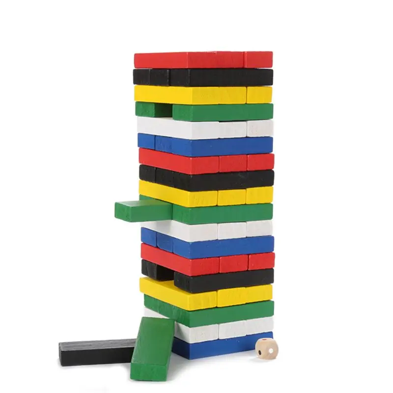 Wooden Stacking Tower Toy Hand-On Ability Training Toy for w/ Multi-Color Bricks Parent-Child Interaction Game Kids Gift