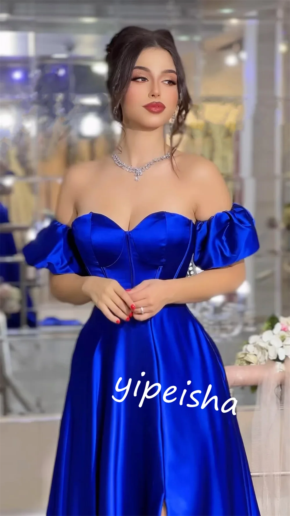 Satin Pleat Quinceanera A-line Off-the-shoulder Bespoke Occasion Gown Long Dresses