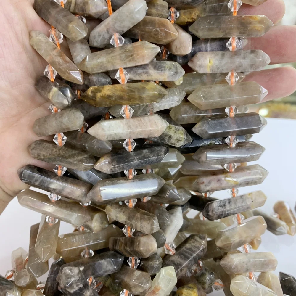 Natural Gemstones Lepidolite obsidian Double Pointed Crystal Drill Center Hole Chakra Beads For Jewelry Making DIY Bracelet Bead