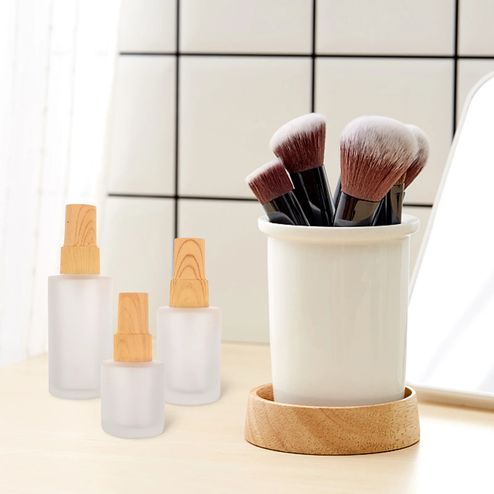 3 قطعة زجاجات رذاذ فارغة مع غطاء الحبوب الخشبية زجاج بلوري 20 مللي 30 مللي 40 مللي موزع رذاذ ناعم لحبر العطور والعناية بالبشرة والسفر #4