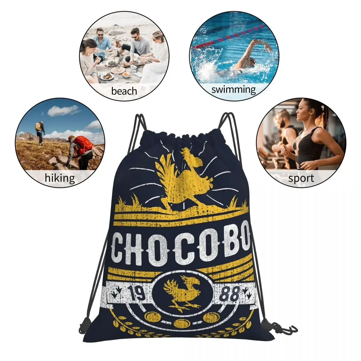 Chocobo-mochila informal portátil con cordón, bolsa deportiva con bolsillo, para viaje y escuela