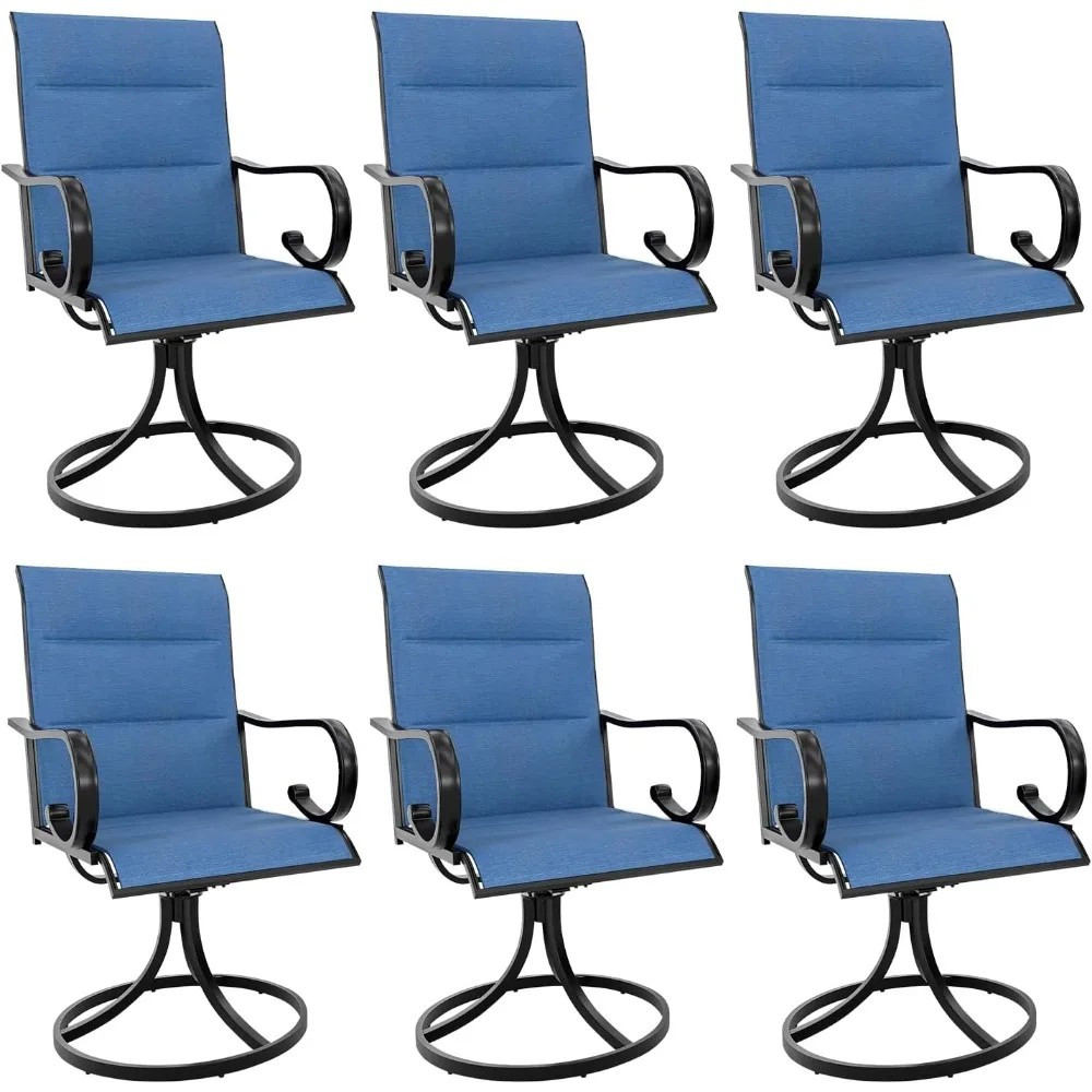 

Swivel Outdoor Chairs Set of 6, High Back Padded Textilene Patio Dining Chairs with E-Coating Metal Frame, All-Weather Outdoor