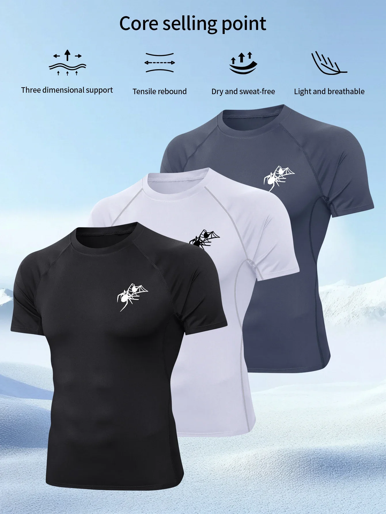 

3-piece trendy quick dry stretch men's fitness top, running training tight sport short sleeve T-shirt