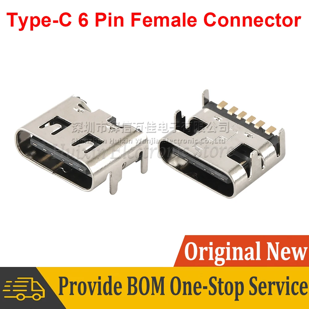 10pcs Type C 6 Pin Female SMT Socket Connector Jack USB 3.1 Type-C SMD DIP 4 For PCB design DIY charging Socket