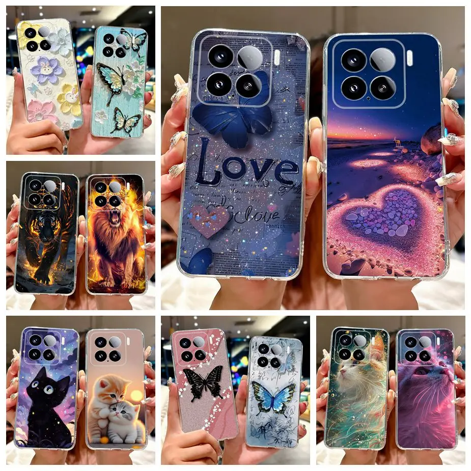 For Xiaomi Mi 15 Pro Case Cute Love Heart Painted Cover Clear Silicone Phone Case For Xiaomi 15 Pro Mi 15Pro Mi15 5G Soft Fundas