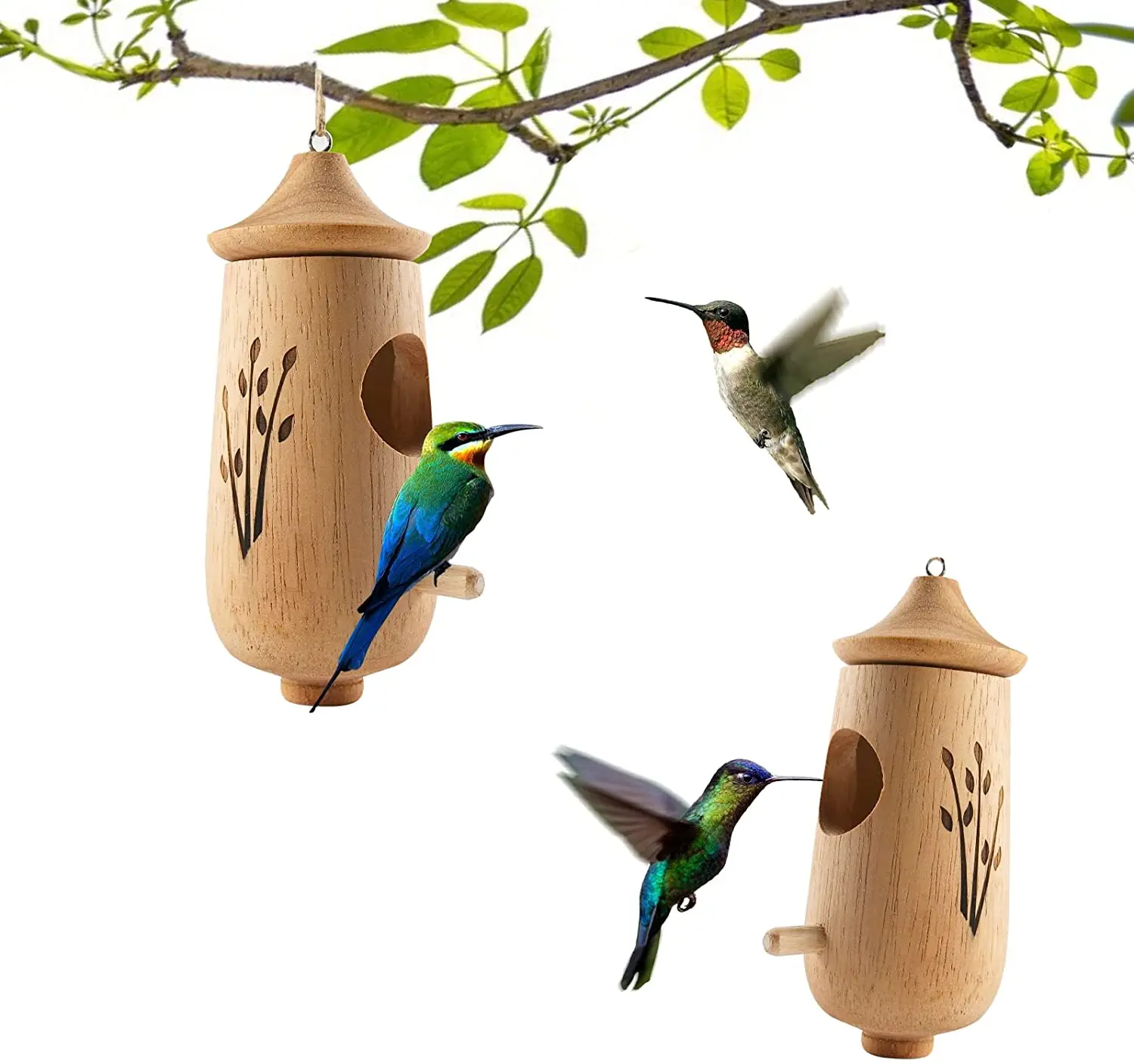 Hummingbird House Wooden Natural House Hanging Swing Hummingbird for Swallow Sparrow Wren Houses Hummingbird Bird Feeder New Hot