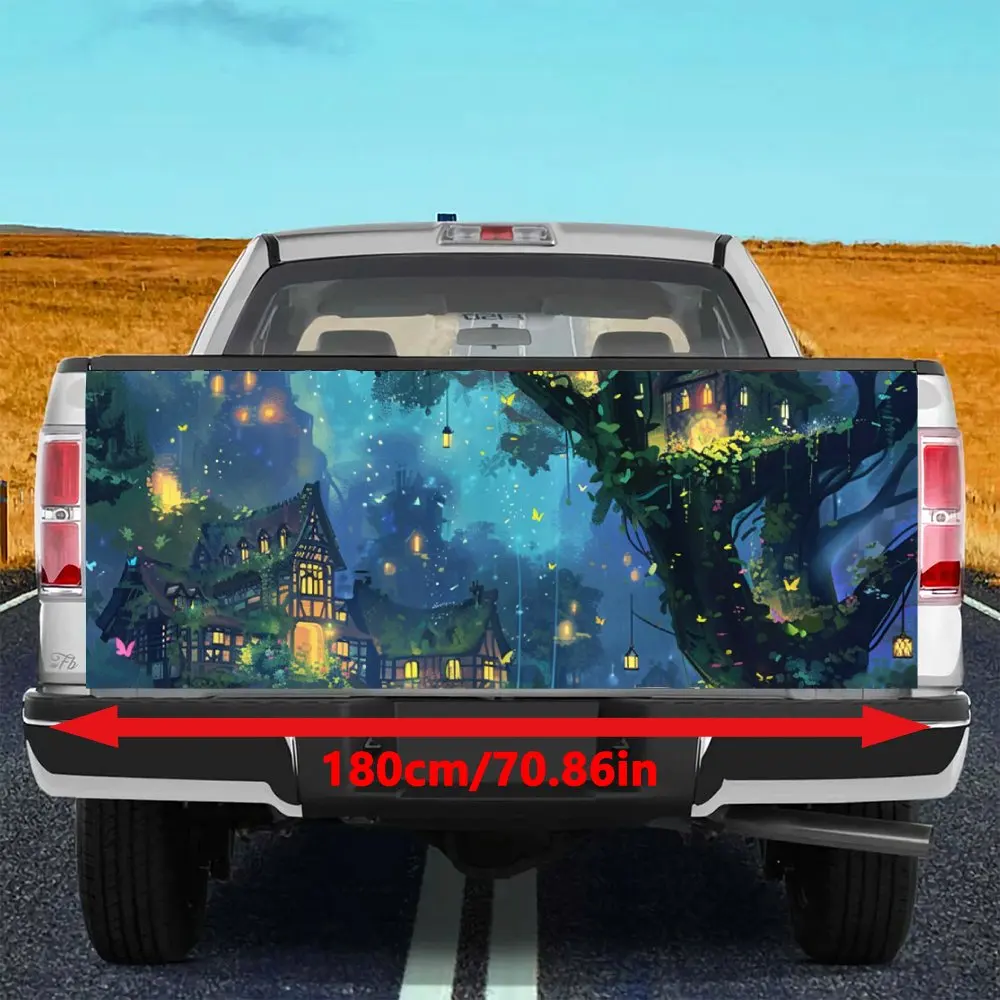 Beautiful Forest City Houses Print Car Tail Trunk Protect Vinly Decal Auto Accessories Hood Decor Sticker for Off-road Pickup