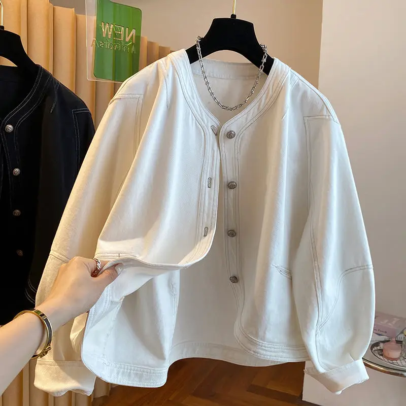 

Джинсовое пальто, уникальная весенне-летняя женская куртка, женская зимняя плюшевая стеганая водолазка с капюшоном, расклешенная водолазка с четырьмя карманами, шерпа на пуговицах, OL