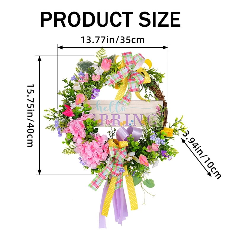 A27Q-Spring Front Door Welcome Sign,Wooden Wreath Front Porch Decor Welcome Home Sign Hanging Decoration For Farmhouse Wreath
