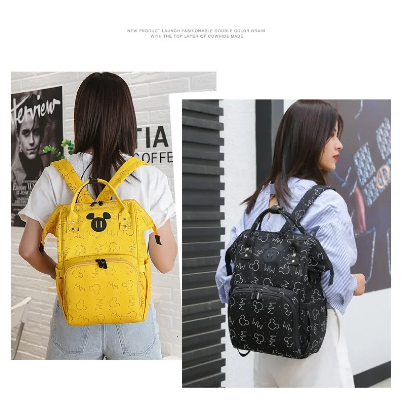 Disney Mickey Mouse Backpack Diaper Bag for Women Large Capacity Oxford Fabric Durable Waterproof Stylish Simple
