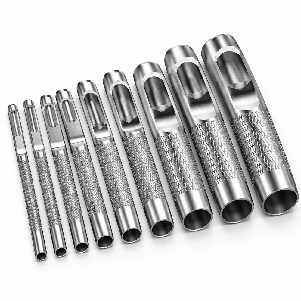 9pcs Portable Durable Leather Hole Puncher Sharp Portable Belts Hole Punch Tool Manual Chisel Punch For Belt Repair