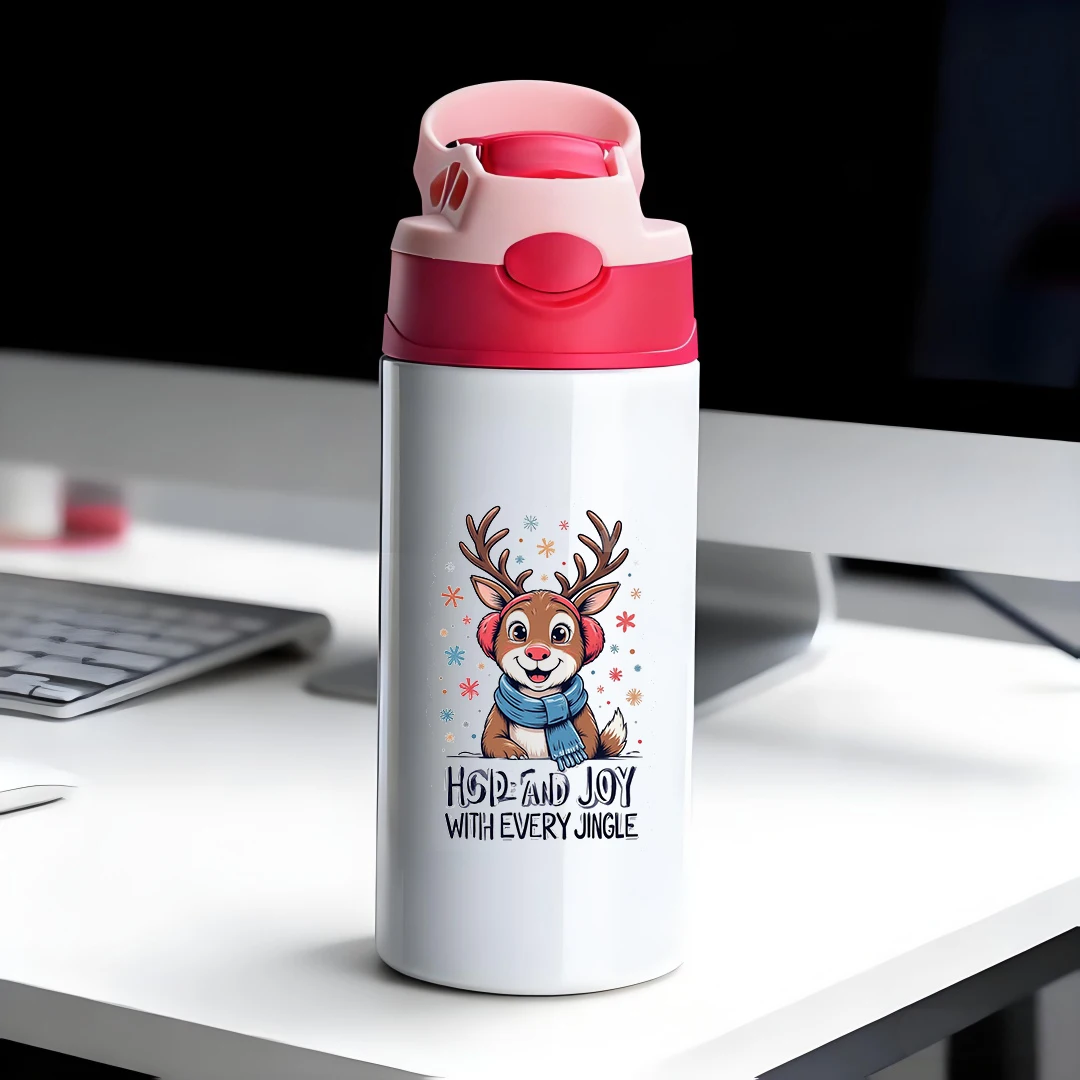 

304 stainless steel thermal cup cartoon reindeer Christmas themed straw cup kids thermal cup Christmas gift warm Christmas joy